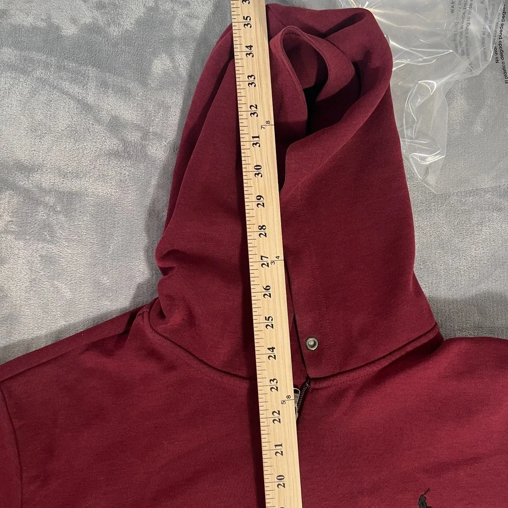Polo Ralph Lauren Burgundy Red Hoodie Mens Large Full Zip Sweatshirt Black Pony